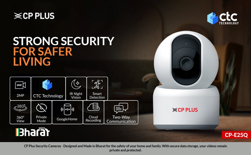CP PLUS CP‑E25Q Wi‑Fi CCTV Camera 2MP Full HD Indoor Security with 360° View and IR Night Vision