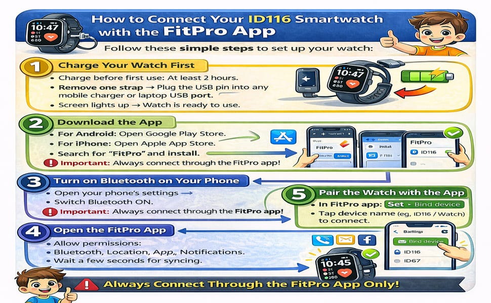 ID116 Smartwatch – Easy Guide for Charging and Pairing