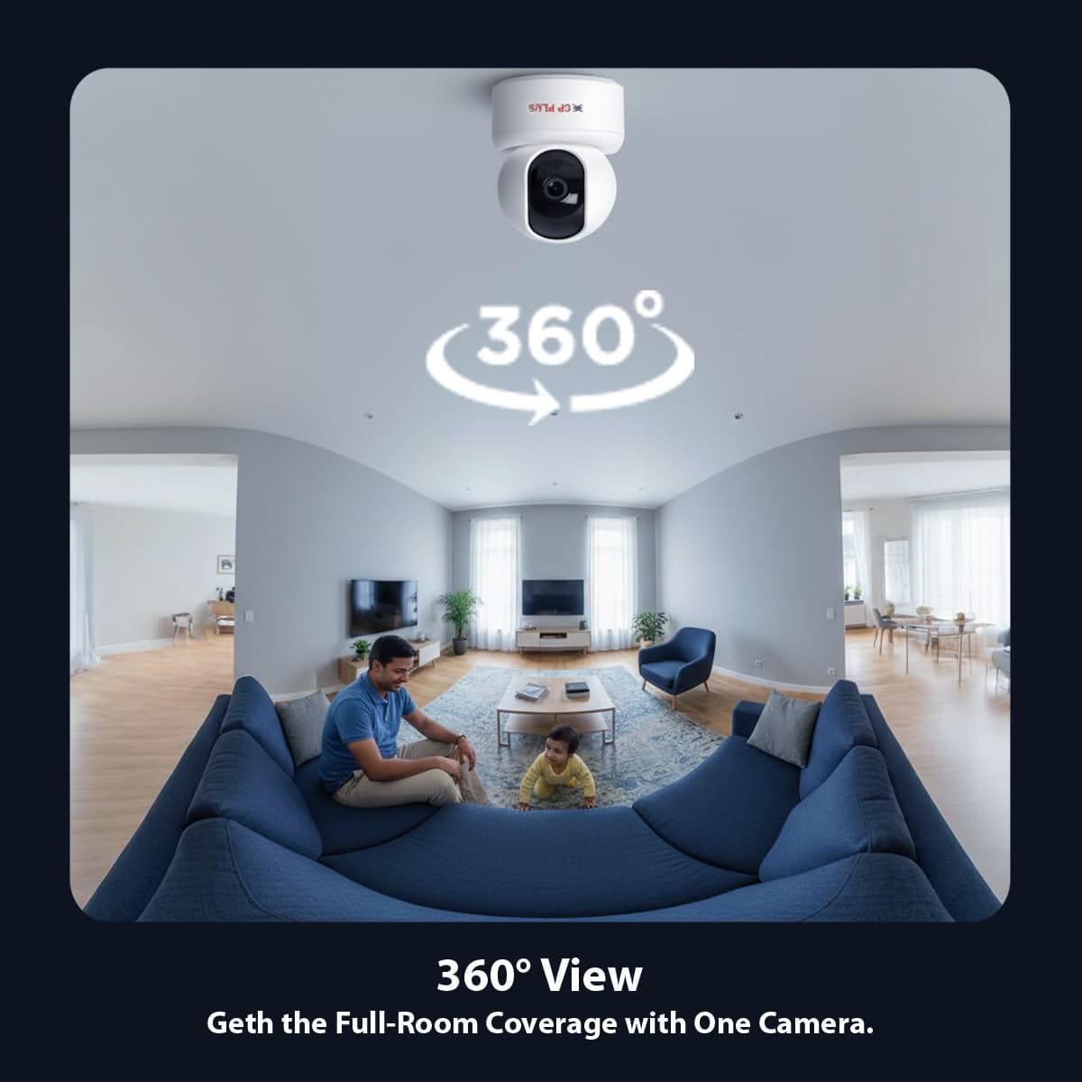 EZVIZ 360 Degree Wi-Fi CCTV Camera providing full-room coverage in modern living room