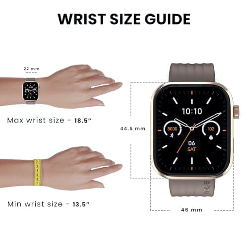 Noise ColorFit Pro 5 Smartwatch Wrist Size Guide - Fits 13.5 to 18.5 cm with 44.5mm Height and 46mm Width