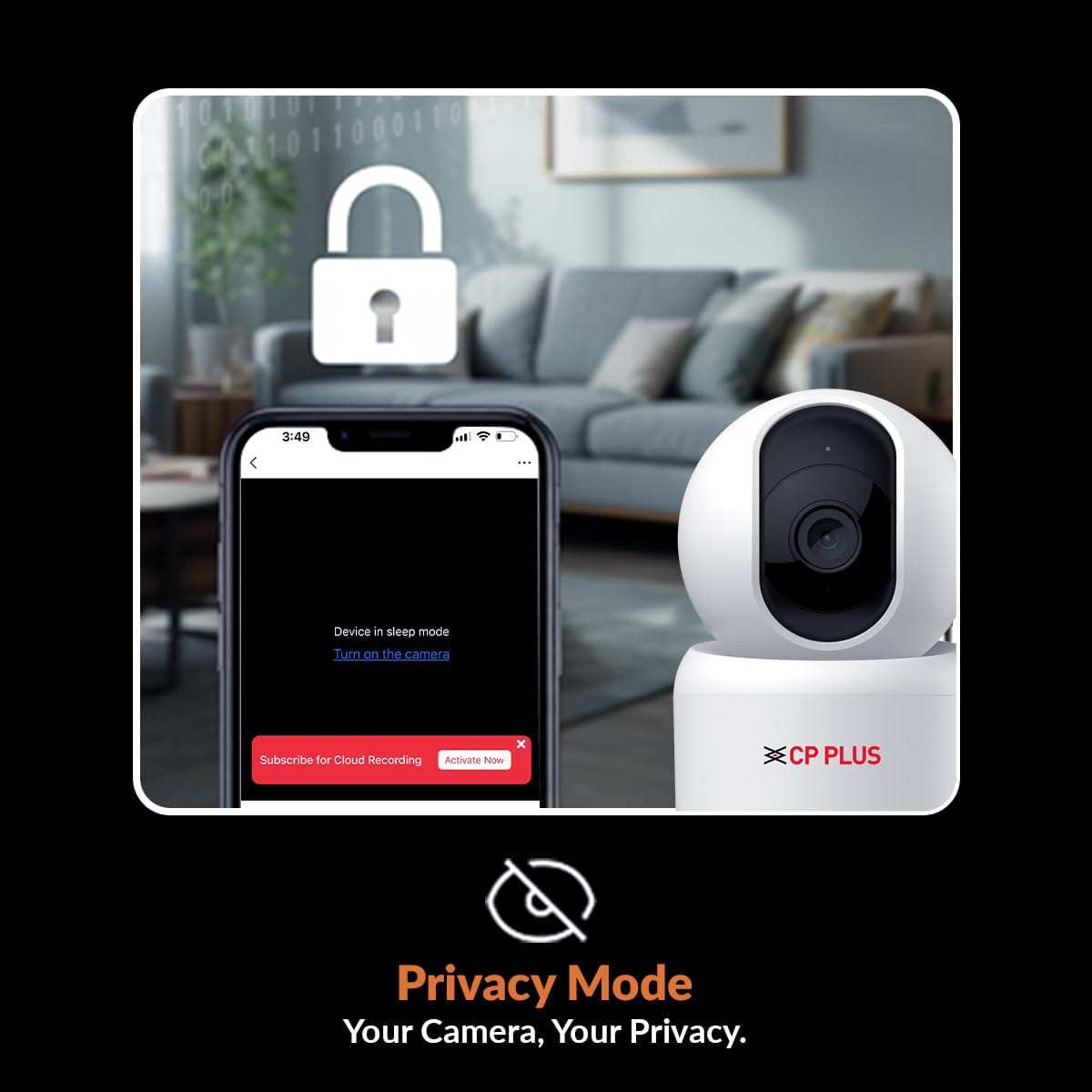 CP PLUS Wi-Fi CCTV Camera with Privacy Mode and Cloud Recording Control