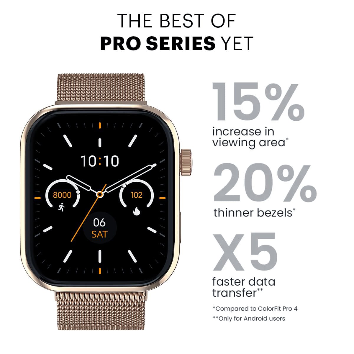 Noise ColorFit Pro 5 Pro Series Smartwatch with 15% Larger Display, 20% Thinner Bezels, and 5X Faster Data Transfer
