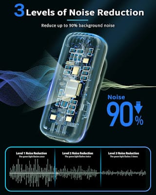 GRENARO J13 Wireless Mic for YouTube & iPhone Type-C 2 Noise reduction device with 3 adjustable levels, reduces up to 90 percent background noise, advanced audio technology