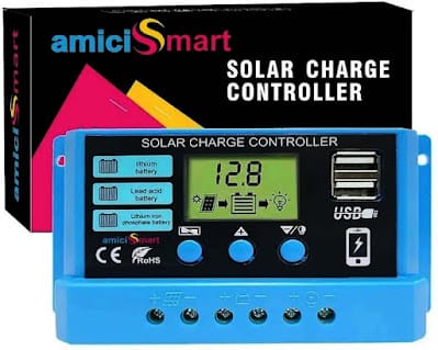 amiciSmart 20A Solar Charger Controller with LCD & USB
