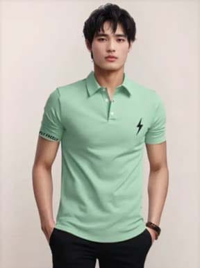 KRSTITCH Men Solid Polo Neck Cotton Blend T-Shirt – Light Green