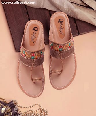 Women Fancy Wedding Ethnic Kolhapuri Flats Sandals Beige