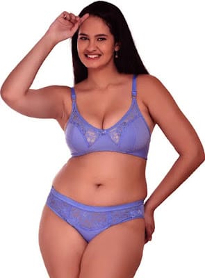 Bra & Panty Set Self Design Light Blue Lingerie Set